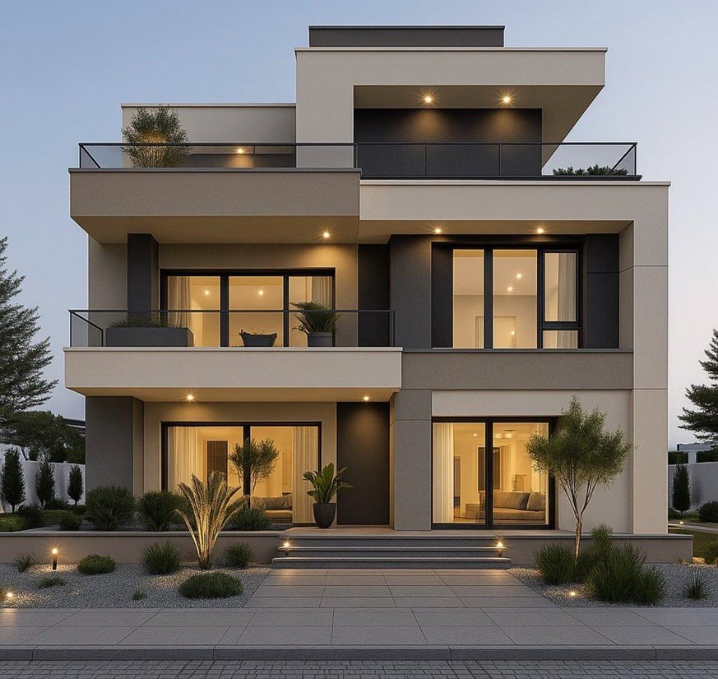 Cubist Villa at Dusk